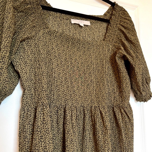 Loft Forest Green Puff Sleeve Peplum Top - Picture 2 of 5